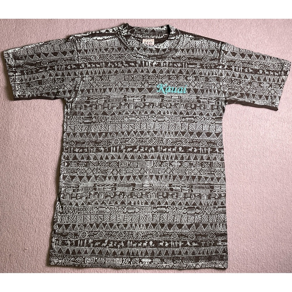 Vintage 90s Kaui All Over Graphic Print Single Stitch Men's T-Shirt